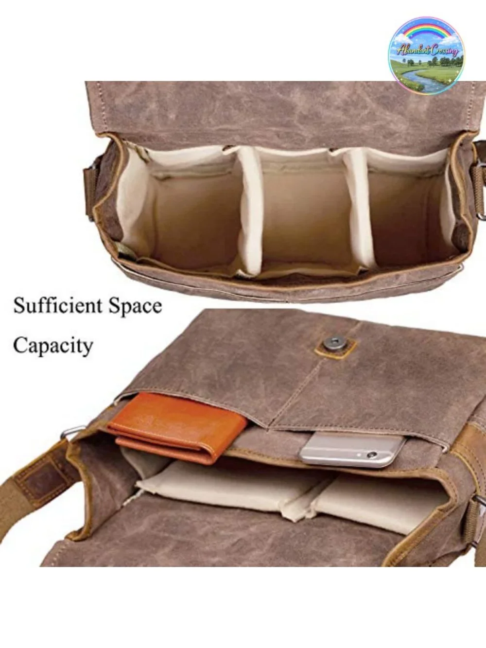 Waterproof Wax Canvas SLR Camera Messenger Bag with Interlayer Pad Vintage